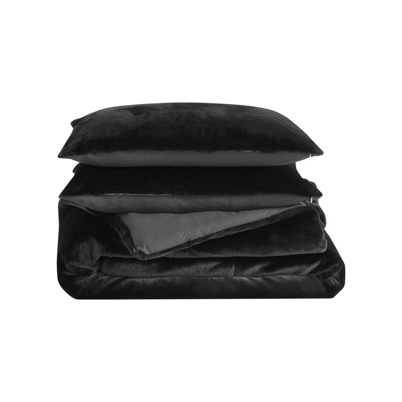 City Scene Faux Fur Solid Reversible Black Duvet Cover Set & Reviews